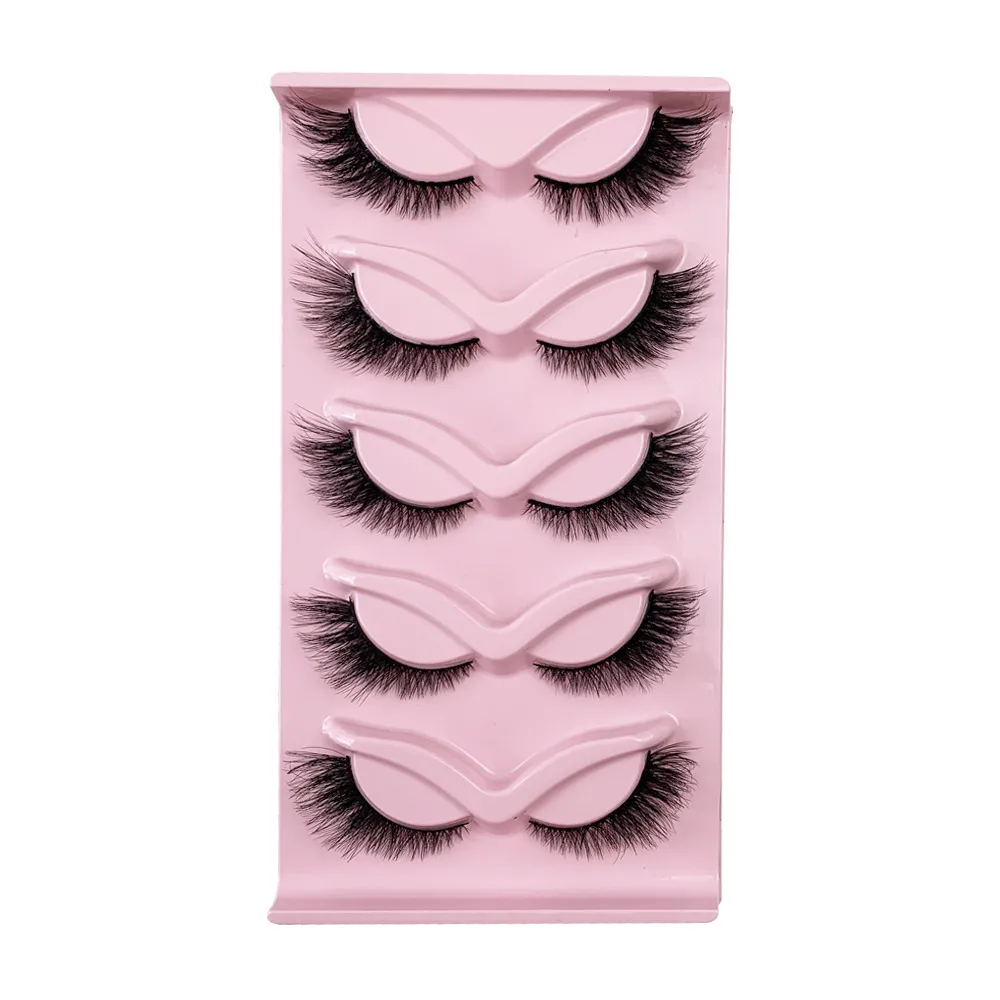 5 Pairs Cat Eye 3D Strip Lashes – Winged Out Lengthening False Eyelashes, Fluffy Volume Eye Lashes with Fox Tray, Reusable
